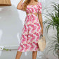 Carnation Pink Floral Cutout Square Neck Puff Sleeve Dress