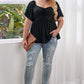 Women's Plus Size Drawstring Sweetheart Neck Babydoll Blouse