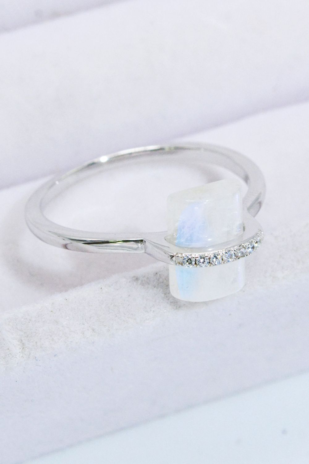 Women's Natural Moonstone Platinum-Plated Ring