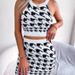 Abigail Houndstooth Sleeveless Top and Skirt Sweater Set