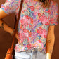 Full Size Floral Short Flounce Sleeve Blouse