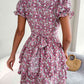 Floral Sweetheart Neck Flounce Sleeve Mini Dress