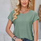 Eyelet Round Neck Rolled Short Sleeve T-Shirt