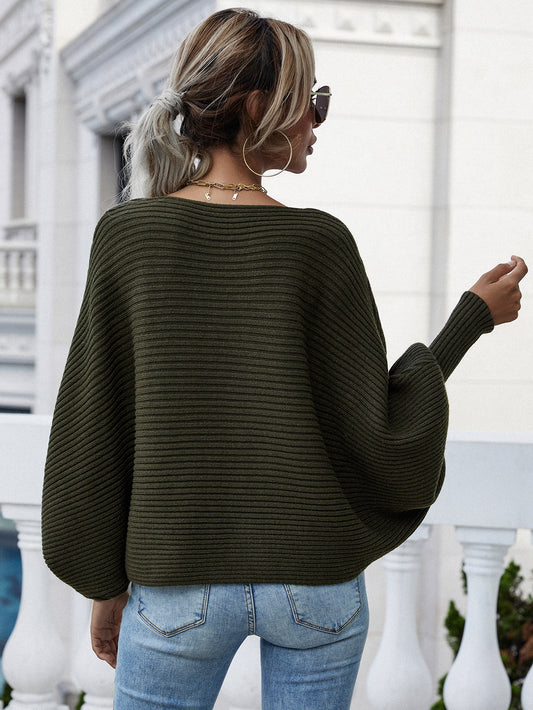 Women's Horizontal Ribbing Dolman Sleeve Sweater