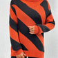 Striped Turtleneck Dropped Shoulder Sweater