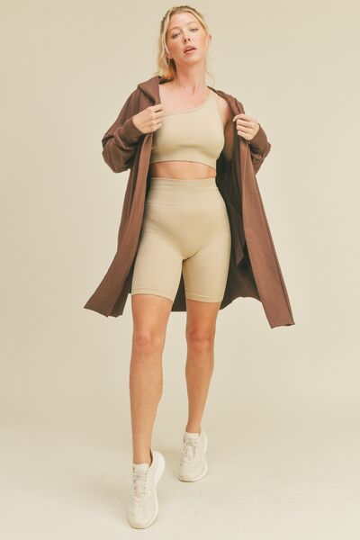 Kimberly C Open Front Longline Choco Hooded Cardigan