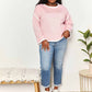 Double Take Blush Pink Contrast Detail Dropped Shoulder Knit Top
