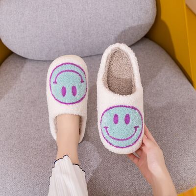 Melody Smiley Face White Sky Blue Slippers