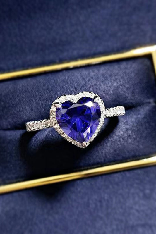 Women's 2 Carat Moissanite Heart-Shaped Side Stone Ring