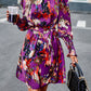 Women's Zabelle Printed Tie Waist Mock Neck Lantern Sleeve Dress