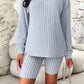 Ribbed Round Neck Dropped Shoulder Top and Shorts Set