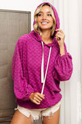 BiBi Brushed Checker Drawstring Long Sleeve Hoodie *