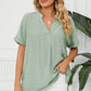 Ruched Notched Short Sleeve Blouse