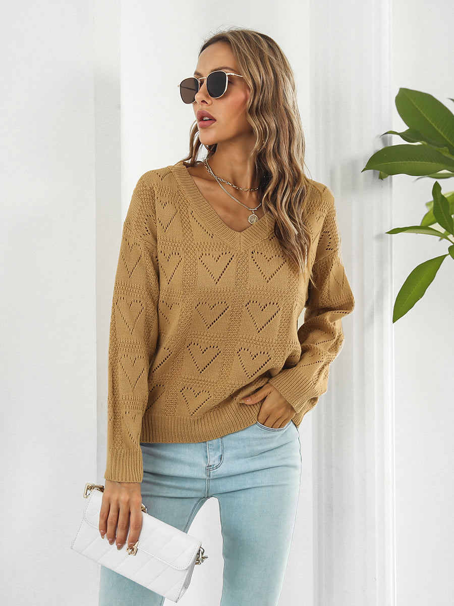 Openwork V-Neck Sweater