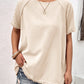 Women's Round Neck Raglan Sleeve Fringe Detail Top