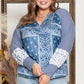 Adelisa & Yehn Plus Size V-Neck Printed Raglan Sleeve Blouse