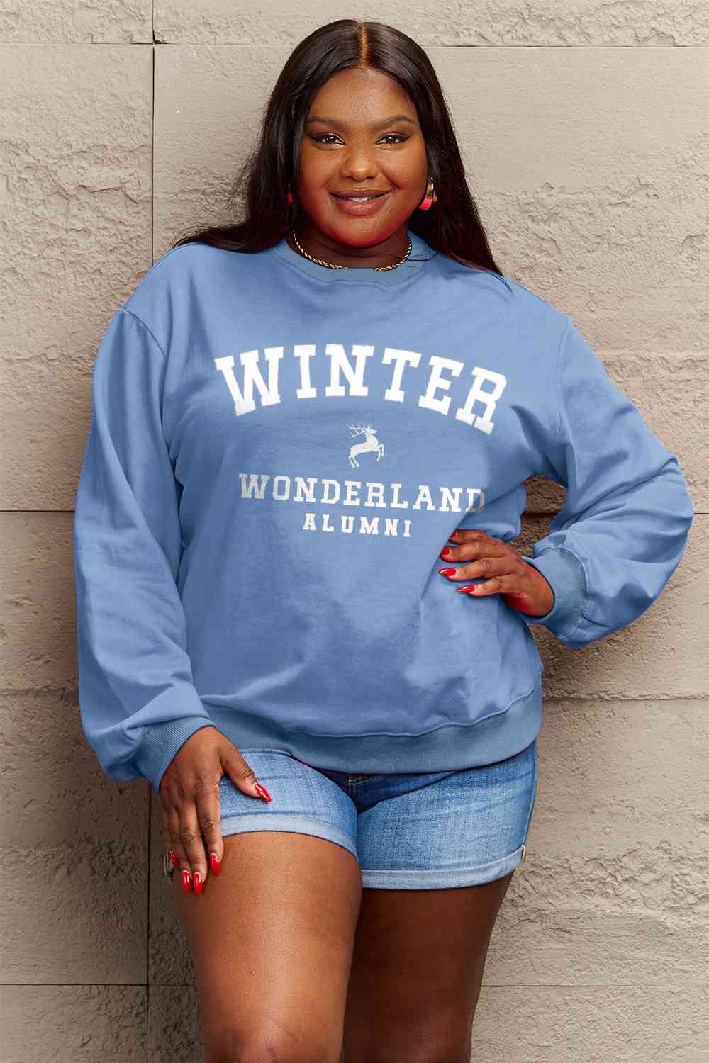 Simply Love Full Size WINTER WONDERLAND ALUMNI Graphic CHRISTMAS Long Sleeve Sweatshirt