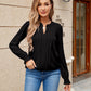 Full Size Pleated Notched Neck Flounce Sleeve Blouse