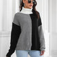 SnuggleTime Contrast Turtleneck Long Sleeve Black Sweater