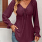 Malibu Dreams Beauteous Full Size Tie Front V-Neck Puff Sleeve Blouse