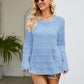 Round Neck Openwork Long Sleeve Knit Top