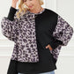 Leopard Round Neck Lantern Sleeve Slit Black Sweatshirt