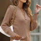 Notched Long Sleeve Sweater