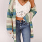 Full Size Striped Long Sleeve Openwork Cardigan