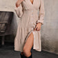 V Neck Button Up Tiered Dress
