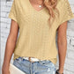 Eyelet V-Neck Short Sleeve T-Shirt