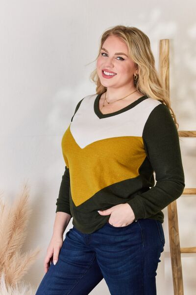 Hailey & Co Full Size Colorblock V-Neck Blouse *