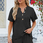 Adryane Jay Notched Button Detail Dropped Shoulder Top and Shorts Set