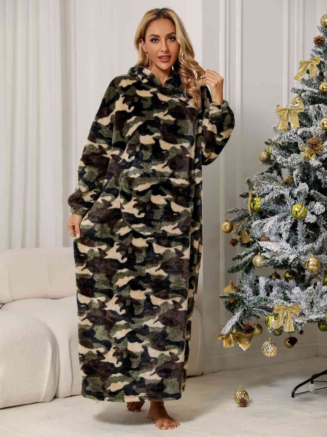 Full Size Camouflage Hooded Teddy Night Dress