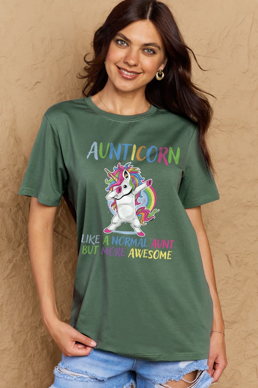 Simply Love Full Size AUNTICORN LIKE A NORMAL AUNT BUT MORE AWESOME Graphic Cotton Tee