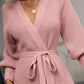 Open Front Lantern Sleeve Tied Cardigan