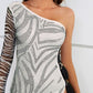 Women's Lucetta Zebra Print Rhinestone Slit Single Shoulder Dress