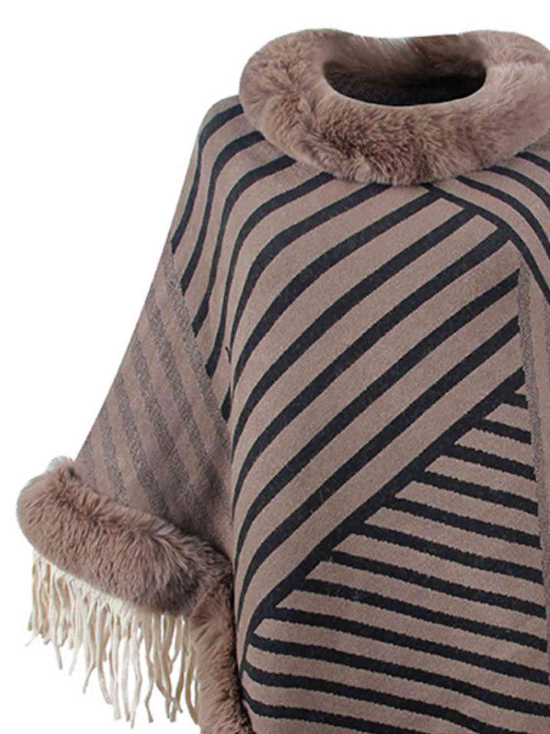 Contrasting Beauty One Size Striped Fringe Hem Poncho