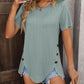 Decorative Button Round Neck Short Sleeve Blouse