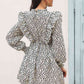 Haven Printed Ruffle Trim Smocked Long Sleeve Mini Dress
