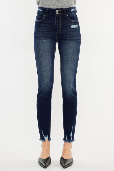 Kancan Full Size Cat's Whiskers Raw Hem High Waist Jeans *