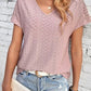 Eyelet V-Neck Short Sleeve T-Shirt