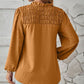 Ruched Swiss Dot Notched Balloon Sleeve T-Shirt