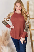 Hailey & Co Full Size Leopard Waffle-Knit Blouse *