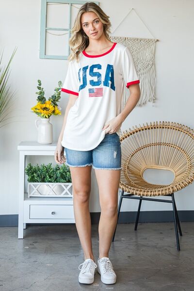 Heimish Full Size USA Contrast Trim Short Sleeve T-Shirt *