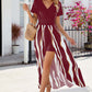 Smocked High-Low Printed Surplice Dress