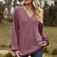 Full Size Notched Neck Raglan Sleeve Blouse