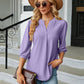 Full Size Notched Neck Three-Quarter Sleeve Blouse