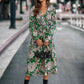 Printed Tie Front Surplice Flounce Sleeve Dress