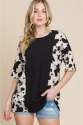 BOMBOM Rodeo Love Ribbed Animal Contrast Tee *