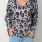 Leopard V-Neck Dropped Shoulder Blouse